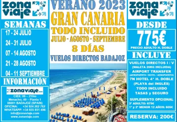 VERANO 2023 || GRAN CANARIA  8 DÍA TODO INCLUIDO (VUELOS DIRECTOS desde BADAJOZ)
