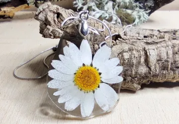 Collar de margarita encapsulada en bio resina con cadena de plata 925.